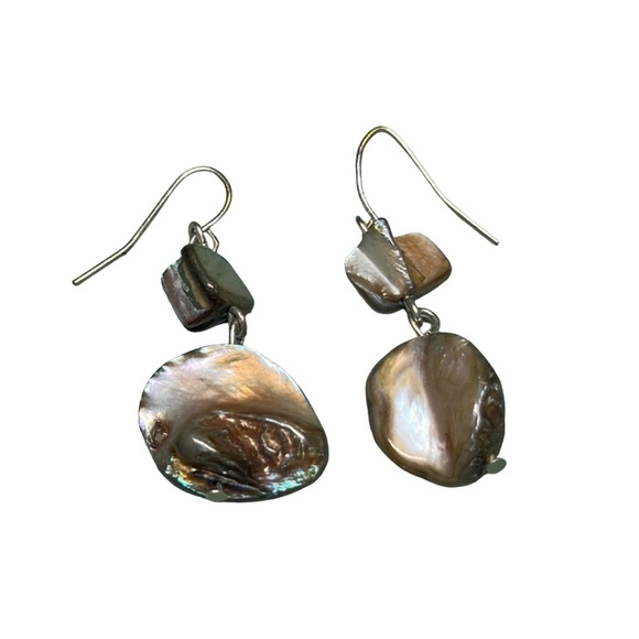 Natural MOP Abalone Shell Purple Grey Bead Dangle Hook Pierced Earrings 1.75” - Picture 4 of 6